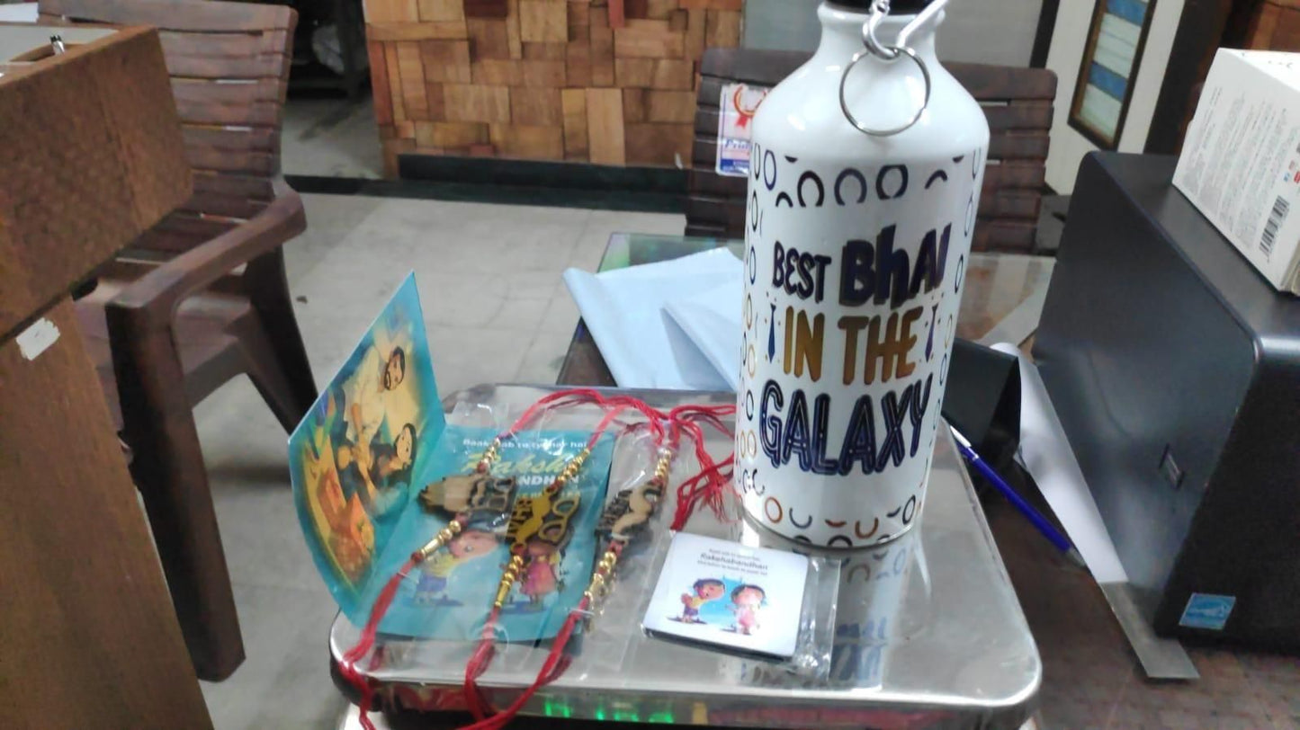Best Bhai  Galaxy Bottle with 3 Rakhis