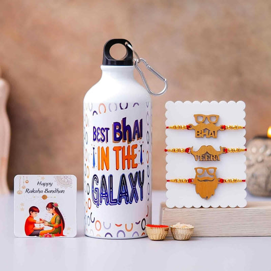 Best Bhai  Galaxy Bottle with 3 Rakhis